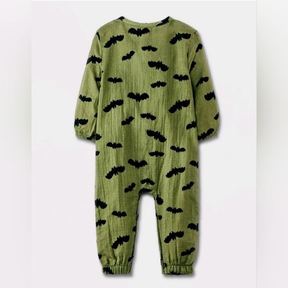 New Green Baby Halloween Gauze 100% cotton Bat Long Sleeve Romper,  Cat & Jack - Picture 2 of 8